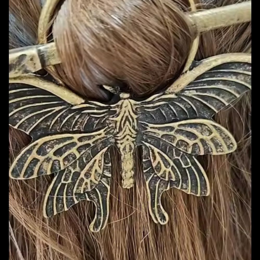 Vintage Gothic Butterfly Hair Stick – Metal Nordic Punk Headdress - Picture 2 of 9
